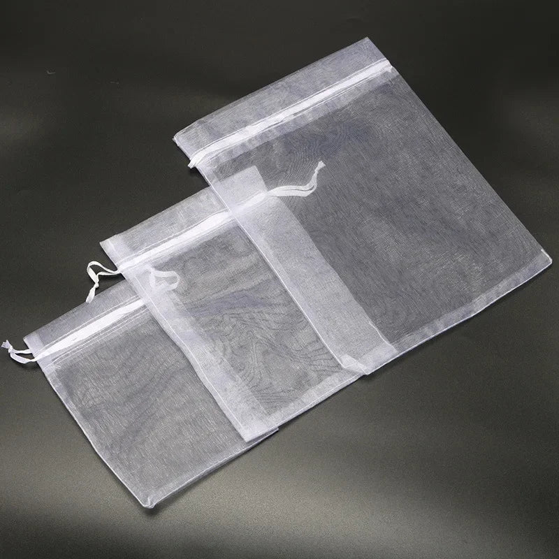 50PCS 5x7 7x9 9x12 10x15 11x16 13x18 15x20 17x23cm White Organza Bags Christmas Halloween Birthday Party Wedding Gift Box Bag