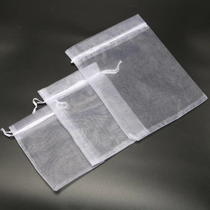 50PCS 5x7 7x9 9x12 10x15 11x16 13x18 15x20 17x23cm White Organza Bags Christmas Halloween Birthday Party Wedding Gift Box Bag