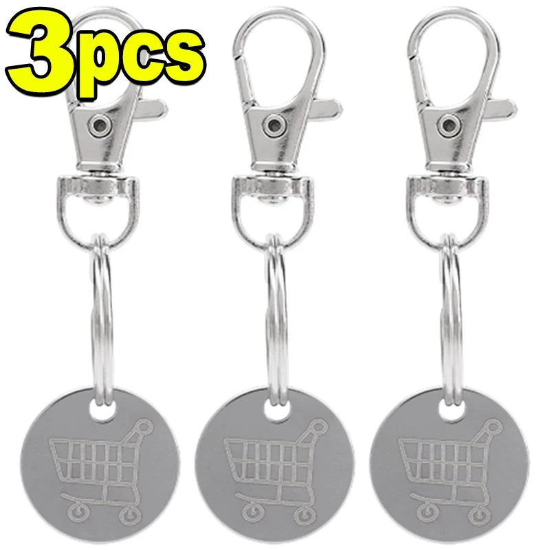 1-3Pcs New 2025 Cart Token Shopping Trolley Tokens Keychain Metal Ring Small Gofts Ornament Stainless Steel Coin Pendant - st