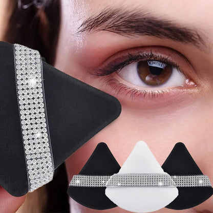Diamond Triangle Velvet Setting Puff Ribbon Detail Powder Sponge Smooth Finishing Soft Puff for Loose Pressed Powder Applicat