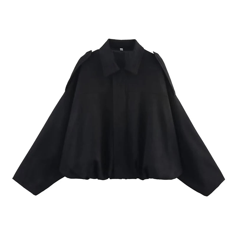Women's Bomber Jackets Coats Fashion Turn-down Collar Long Sleeve Loose Coats Vintage Female Outerwear Chic Tops - as picture