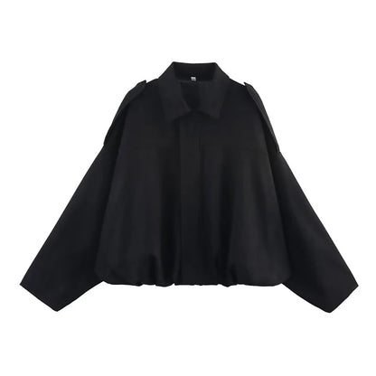 Women's Bomber Jackets Coats Fashion Turn-down Collar Long Sleeve Loose Coats Vintage Female Outerwear Chic Tops - as picture