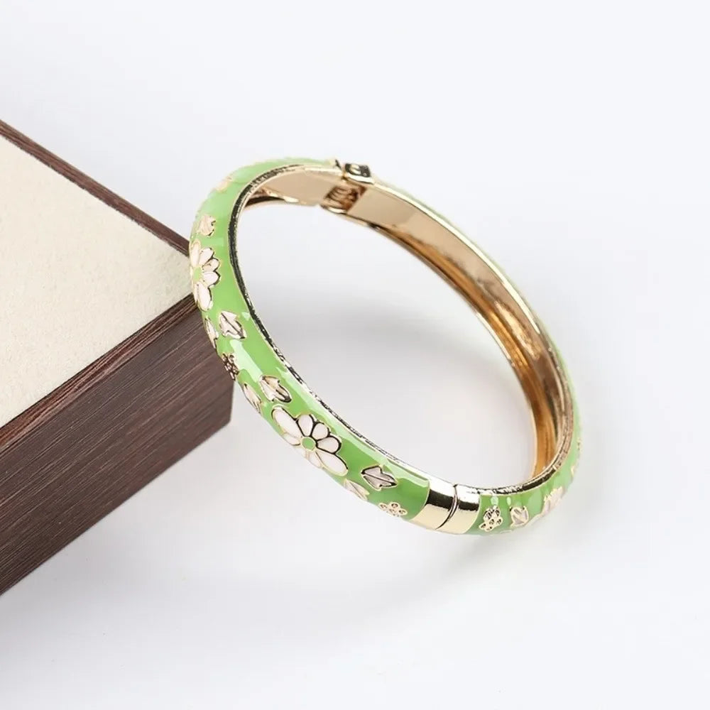 Traditional Vintage Cloisonne Bangle Chinese Classic Hollow Out Flower Bangle Vintage Ethnic Women's Hand Bracelet Jewelry Gi
