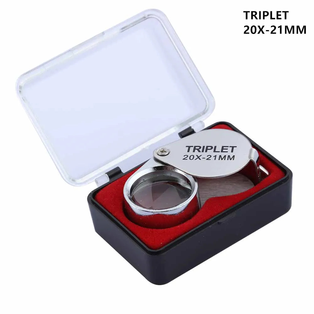 10-30X Pocket Loupe Magnifier Jewelry Magnifying Glass Foldable Diamond Lupa Triplet Jewelers Eye Glass Tool Reading Magnifie