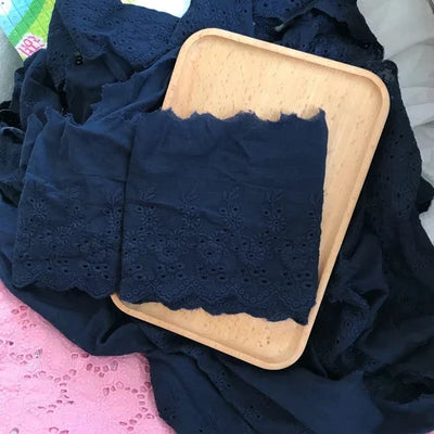 1Y Flower Hollow 11CM Wide Cotton Cloth Lace Trim Fabric Clothes Accessories Cuffs Skirt Hem - Dark Blue