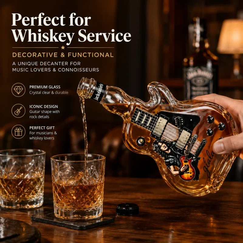Retro Sunset Gradient Guitar Shaped Whiskey Bottle High Borosilicate Glass Vintage Rock Collectible Home Bar Decor Gift