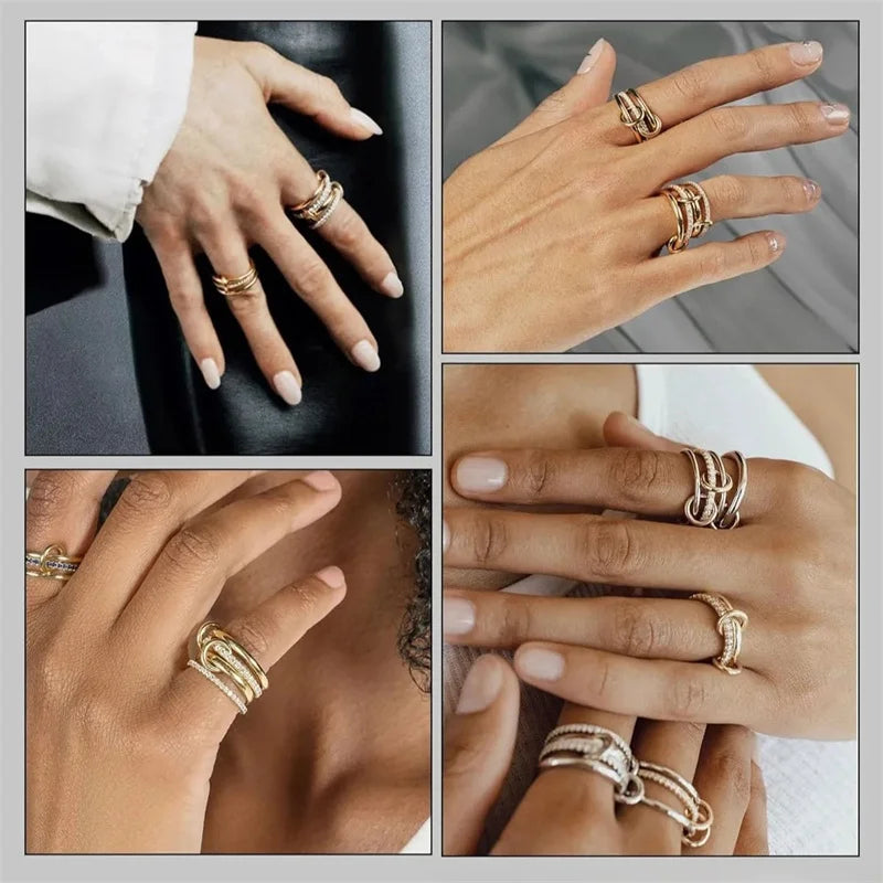 A Niche Two-Color Four-Ring Copper Jewelry Ring, Hypoallergenic, Ins Style, Stacking Artifact, Suitable For Young Wome Jewelr