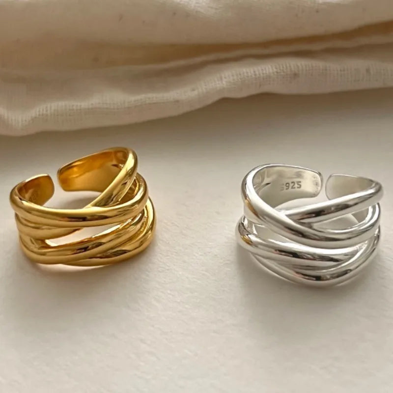925 Sterling Silver Rings for Women Couple Minimalist Handmade Simple Wide Open Ring Prevent Allergy Jewelry Party Wedding Gi