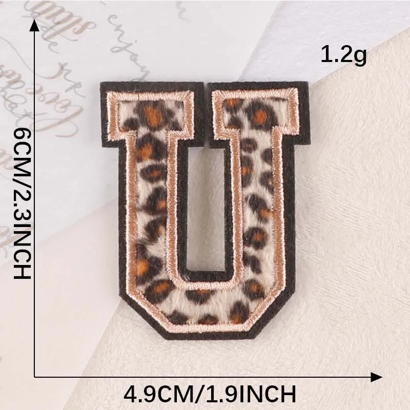 A~Z English Alphabet Letters Badge Patches,Leopard Print Applique Embroidery Iron on Stickers for Clothing,DIY Name Garment -