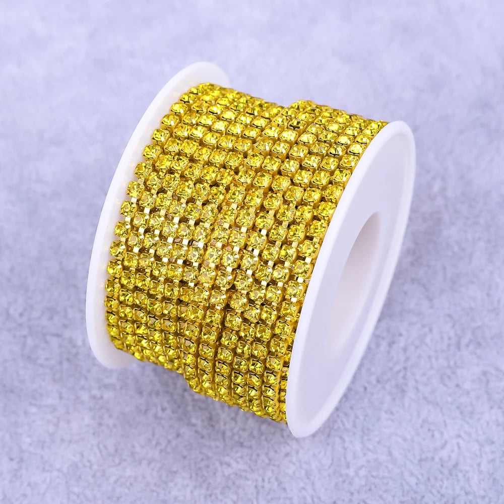 Crystal 10 Yard Rhinestones Trim Stone Cup Chain Gold Diamond Strass Decorative Applique Crystal Trimmings For Dresses - Citr