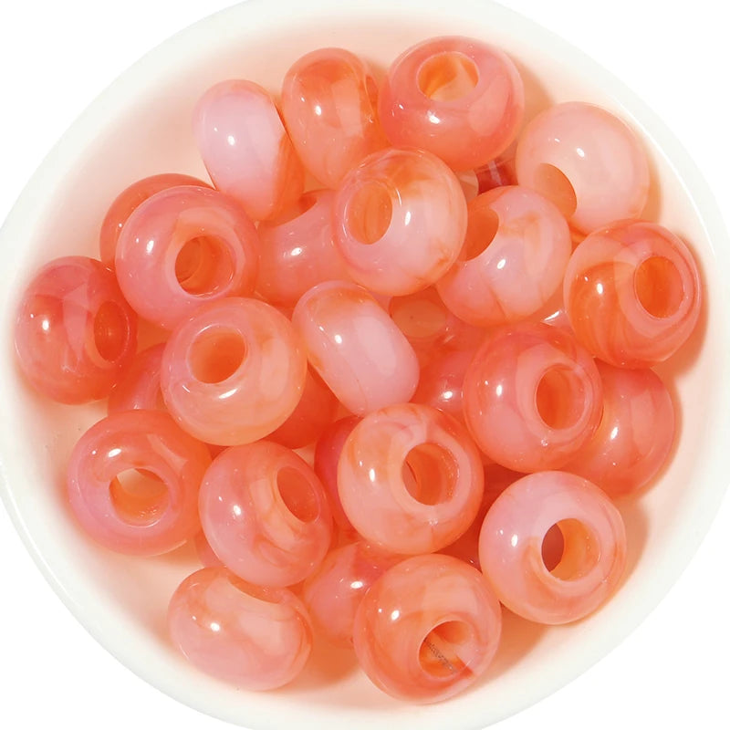 50pcs/lot Colorful Round Acrylic Beads Big Hole Loose Spacer Beads For Jewelry Making DIY Necklaces Bracelets Accessories - o