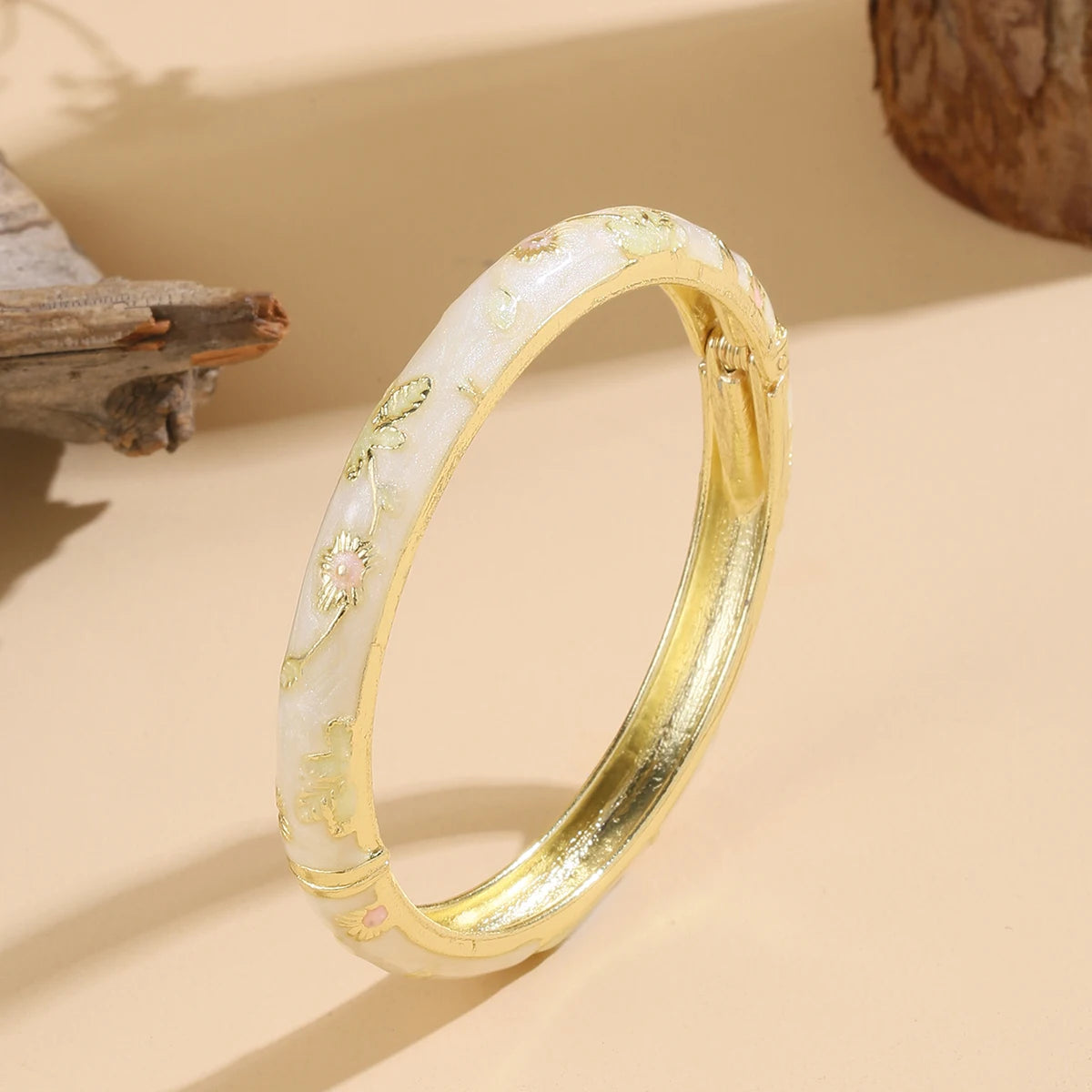 FTCY Vintage Bracelet For Women Small Flower Ethnic Style Cloisonne Bangles Women's Elegant Jewelry Gifts - White