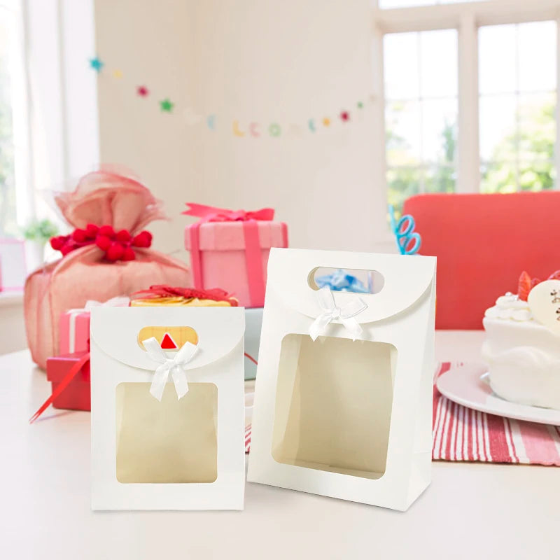 10/20pcs Black White Gift Box with Clear Window Wedding Favors Birthday Party Candy Snack Biscuit Packaging Bag Christmas Gif