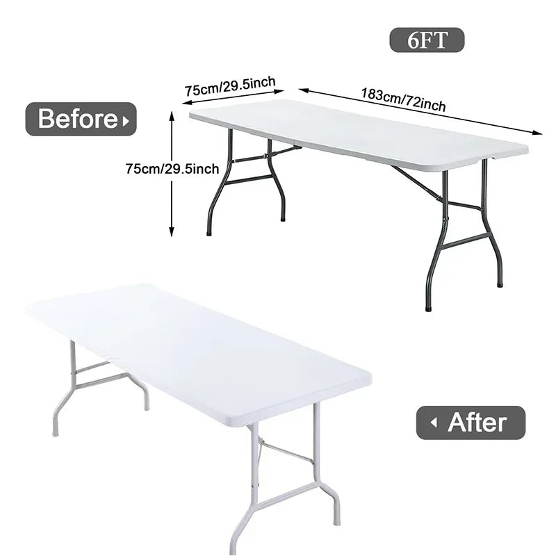 Rectangle Table Cloth, Elastic Fitted Fabric Tablecloth Fits for 6 Foot Folding Tables, Washable Table Cover for Picnic, Camp