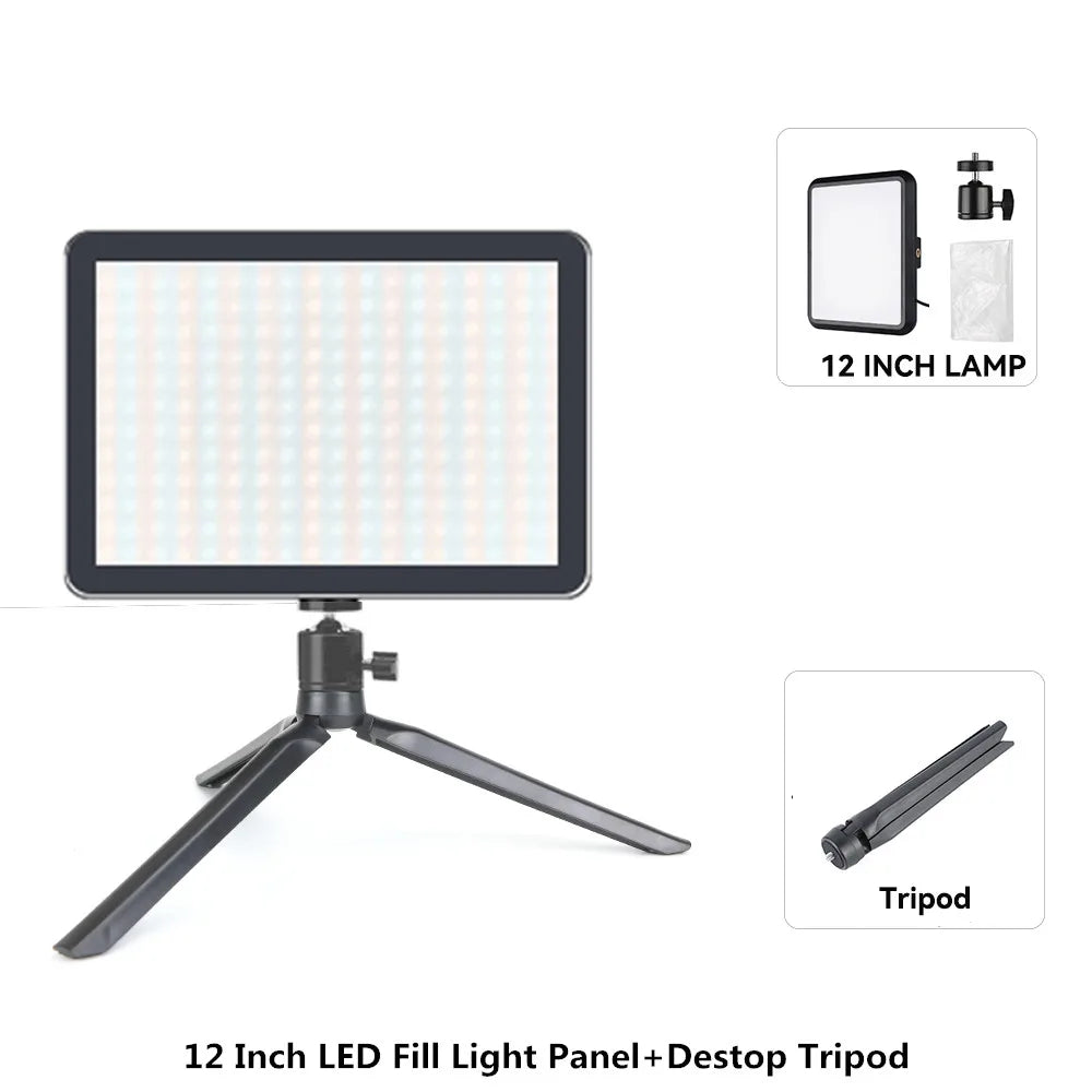 8/12 Inch LED Photography Video Panel Light Photo Studio Lighting Kit For Shoot Live Streaming Youbube With Tripod Stand - 12