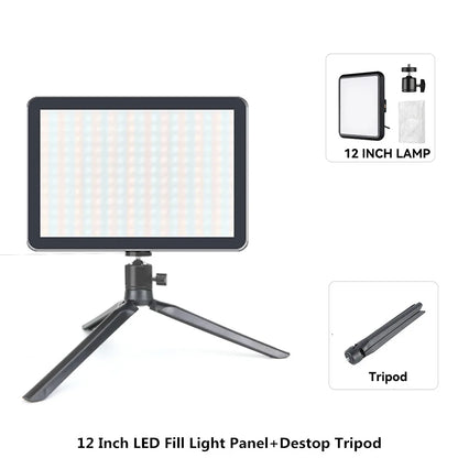 8/12 Inch LED Photography Video Panel Light Photo Studio Lighting Kit For Shoot Live Streaming Youbube With Tripod Stand - 12