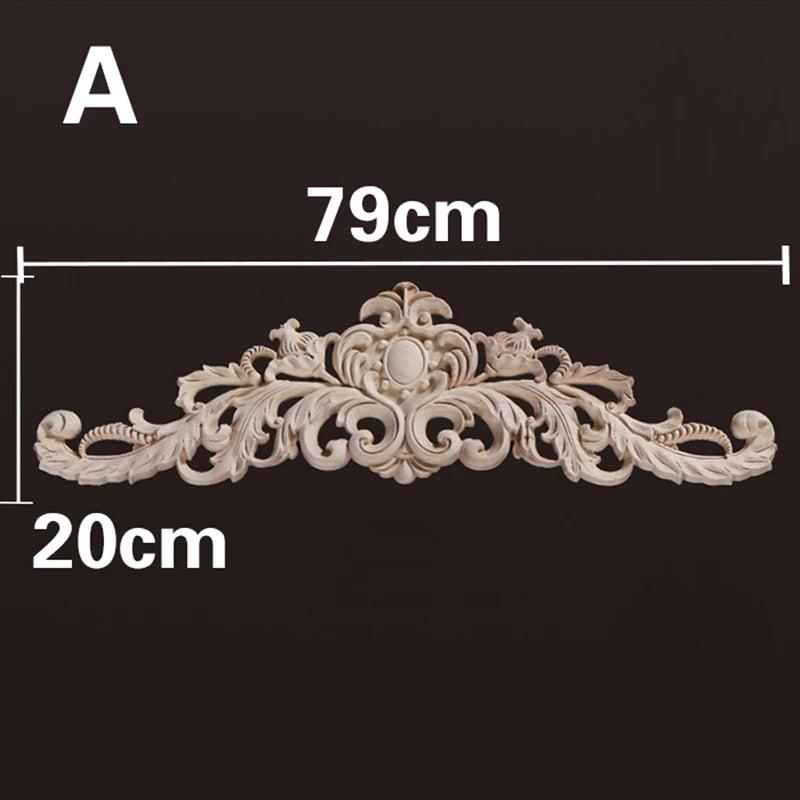 Wood Appliques and Onlays Natural Furniture Wall Door Woodcarving Decorative Long Flower Wooden Figurines Crafts Corner Frame