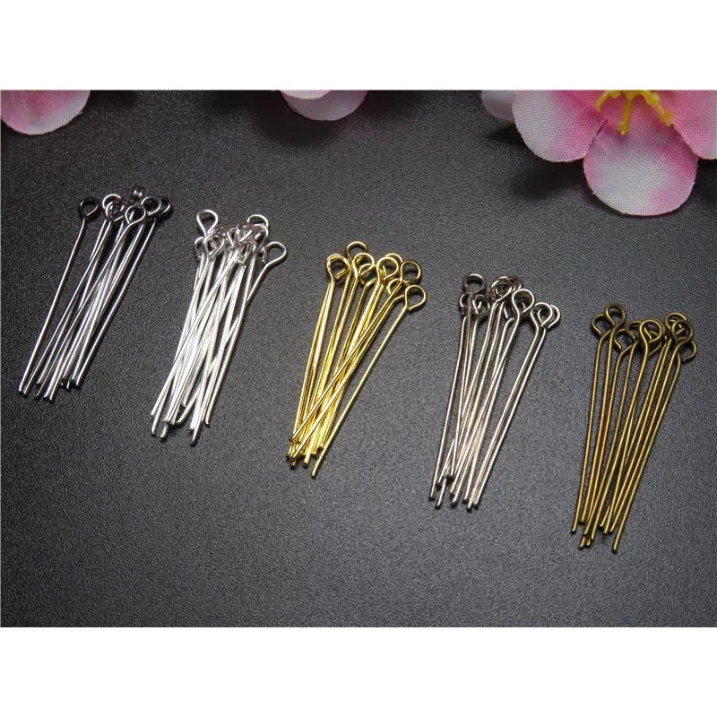 100-200Pcs/Lot 10-70mm Heads Eye Flat Head Pin Gold Plated Ball Head Pins for Jewelry Findings Making Accessories Supplies