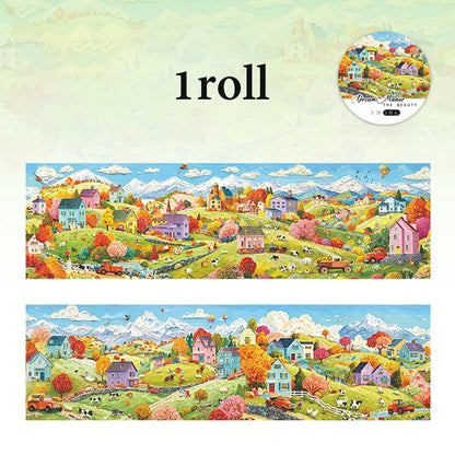 Wide European Town Scenery Washi Tape, Background Tape for Junk Journal Scene Making, Ideal Holiday & Birthday Gift