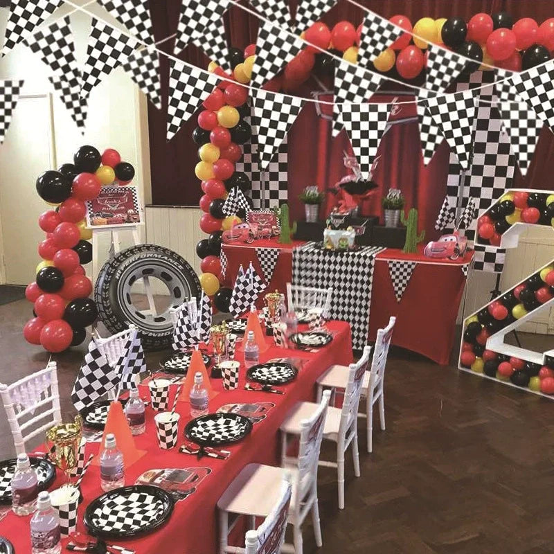 10m Longer Race Car Birthday Banner Decoration Black and White Checkered Flag Theme Party Supplies Birthday Decoration