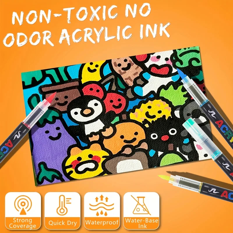 Heart Acrylic Pendants, 72-Color Acrylic Markers, Vibrant Paint Pens for Wood, Rock, Canvas Art, DIY Crafts, Safe for Kids