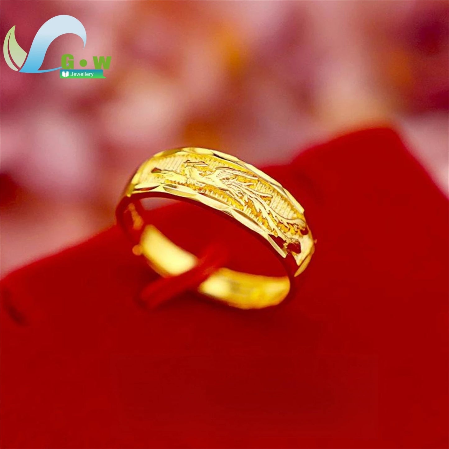 Fancy Gold Carve Dragon Phoenix Couple Adjustable Open Rings Stone Lucky Charm Band Classic Elegant Fashion Jewelry Gift Wedd