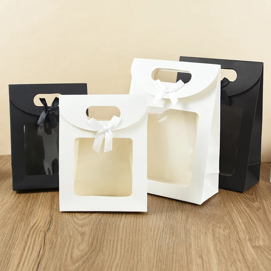 10/20pcs Black White Gift Box with Clear Window Wedding Favors Birthday Party Candy Snack Biscuit Packaging Bag Christmas Gif