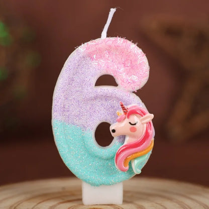 0-9 Number Cartoon Unicorn Digital Candles for Kids Birthday Party Festival Cake Decoration Atmosphere Props Fun Themed Candl