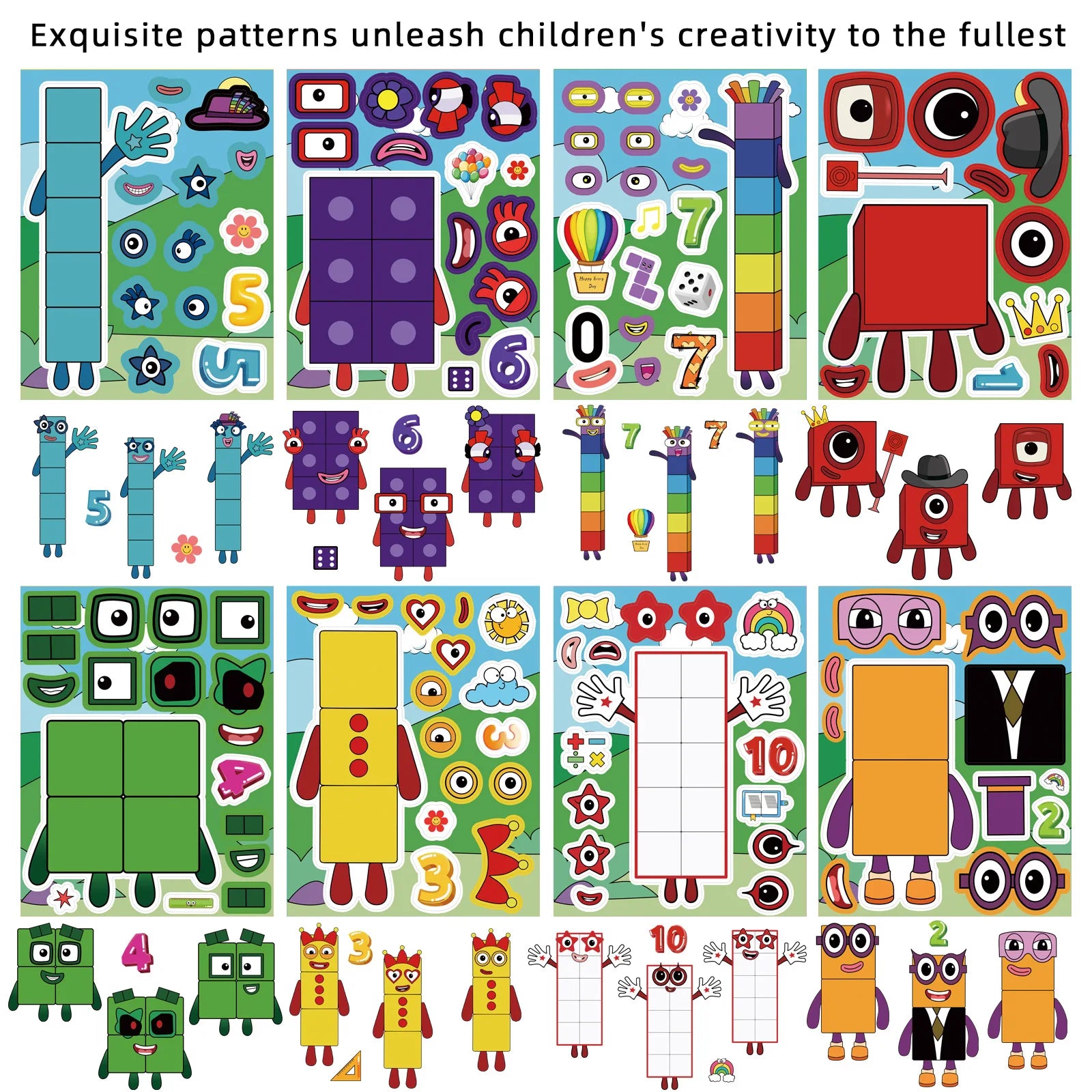 8/16/24 SHEETS Digital Building Cute Puzzle Stickers Cartoon Building Stationery Decor DIY Face Stickers - 8pcs
