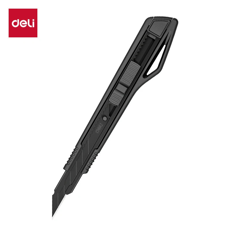 Deli Heavy Duty Utility Knife Black SK5 Carbon Steel Blades 9mm/18mm Auto-Retractable Box Cutter Sharp for Cardboard Cartons