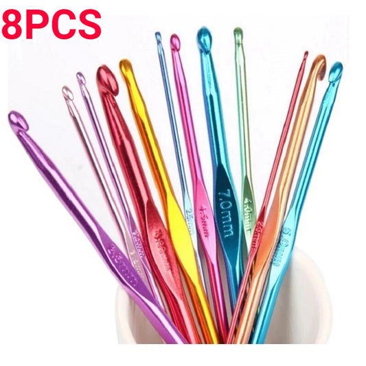 8pcs Metal Handle Crochet Hook Colorful Aluminum Knitting Needles Single Head Crochet Knitting Yarn Crafts DIY Apparel Needle