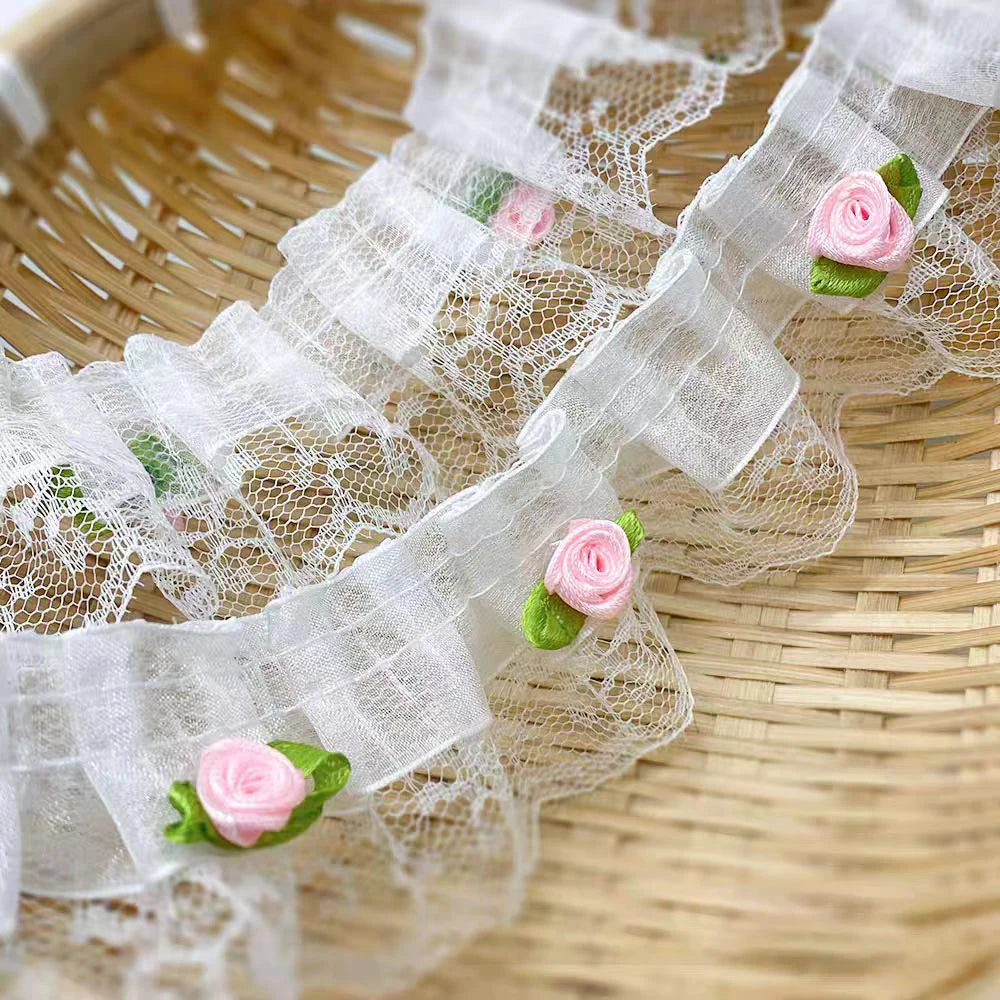 1 Yard Pink Bow Embroidery Lace Fabric Trim DIY Clothing Decoration Accessory 5CM Wide - Style4 Pink