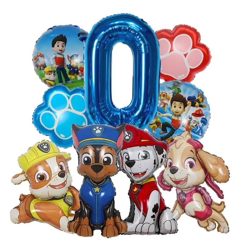 9pcs Cartoon Paw Patrol Foil Balloon Digital Number Supplies Rescue Dog Party Decoration Baby Gift Chase Skye - Number 0