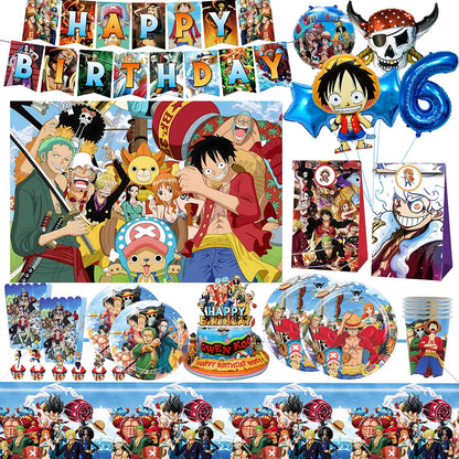 One Piece Birthday Party Dinner Plates Hanging Banner Cake Decoration One Piece Luffy Balloon Party Decoration Theme Props Gi