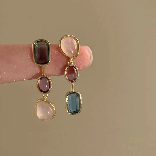 Asymmetric Colorful Resin Earrings for Women Retro Contrast Geometric Dangle Earrings Korean Jewelry