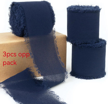 3 Roll/set 5m Frayed Edged Satin Handmade Chiffon Silk Ribbon For Wedding Invitation Bouquets Birthday Party DIY Decoration G