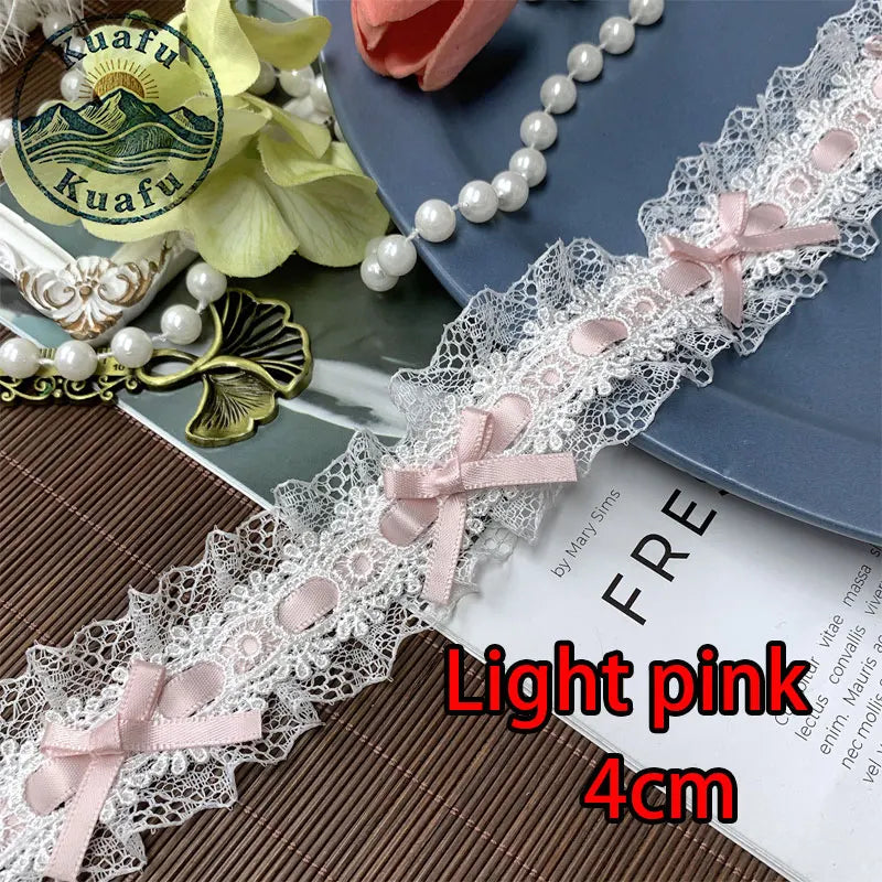 1Yard Lolita Lace Trim Ribbons Bow Pleated Lace Fabric Edge Ruffle Ribbon For DIY Crafts Sewing Dress Clothing Accessories