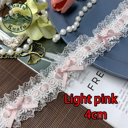1Yard Lolita Lace Trim Ribbons Bow Pleated Lace Fabric Edge Ruffle Ribbon For DIY Crafts Sewing Dress Clothing Accessories - 