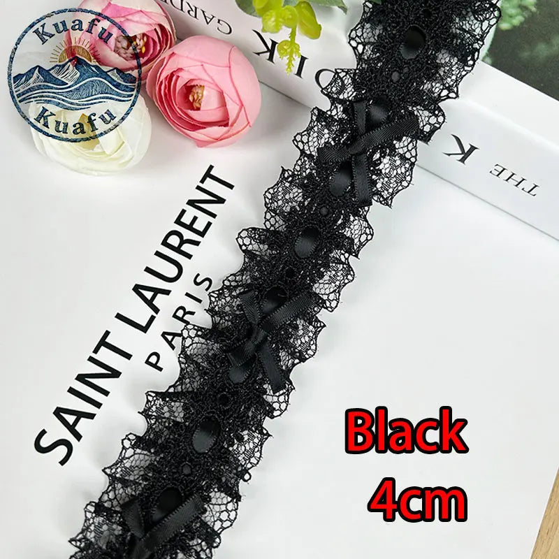 1Yard Lolita Lace Trim Ribbons Bow Pleated Lace Fabric Edge Ruffle Ribbon For DIY Crafts Sewing Dress Clothing Accessories - 