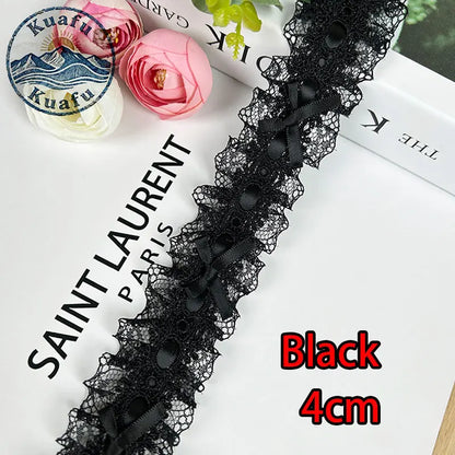 1Yard Lolita Lace Trim Ribbons Bow Pleated Lace Fabric Edge Ruffle Ribbon For DIY Crafts Sewing Dress Clothing Accessories - 