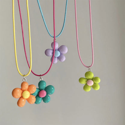 LATS Sweet Colorful Flower Pendant Necklace for Women Girl Floral Design Rope Chain Chokers Fashion Jewelry Gift