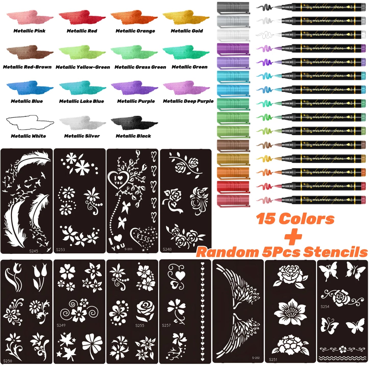 Temporary Tattoo Markers for Skin,10 Colors Tattoo Pens,Brush Tip,Bright colors,Face Paint Kit Cosmetic Quality,Halloween mak