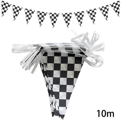 10m Longer Race Car Birthday Banner Decoration Black and White Checkered Flag Theme Party Supplies Birthday Decoration - 1set