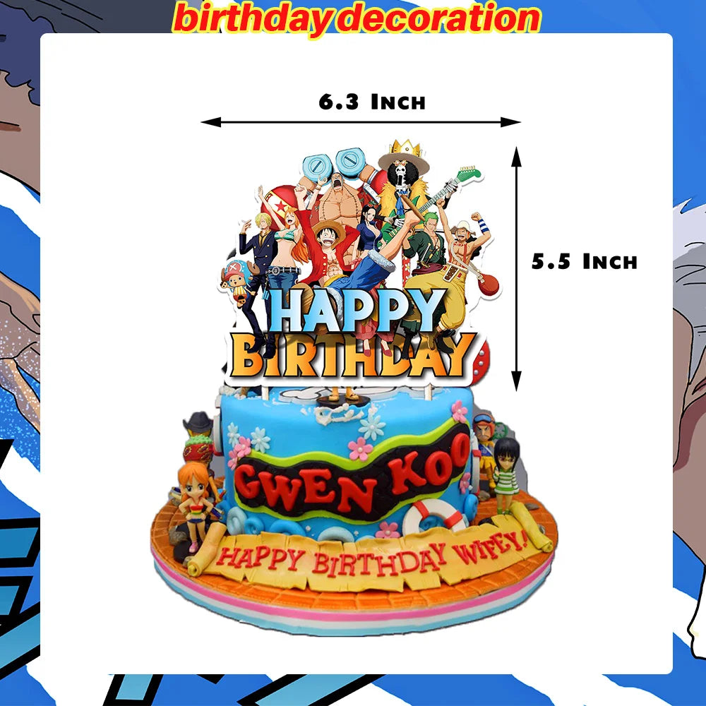 One Piece Birthday Party Dinner Plates Hanging Banner Cake Decoration One Piece Luffy Balloon Party Decoration Theme Props Gi