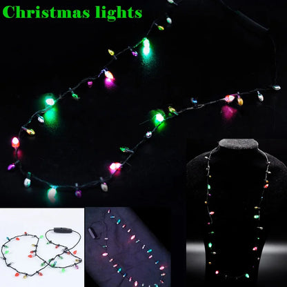 Xmas Led Lights Necklace With 8 Lights Bulbs Christmas Flash String Lights Glow Light String Necklace Festival decoration