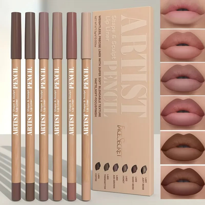 6pcs Velvet Matte Lip Liner Pencils Set Long-Lasting Non-Drying Perfect for Lining Filling Lips Versatile for All Skin Typ - 