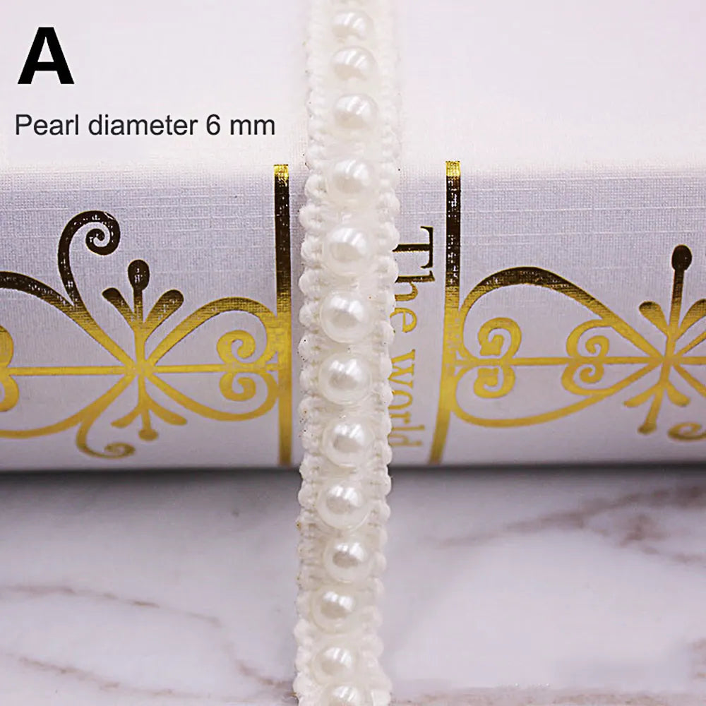 1yard/lot White black Pearl Bead lace Ribbon Tape lace fabric Trim Ribbons for DIY Sewing Garments Handmade Clothing Accessor