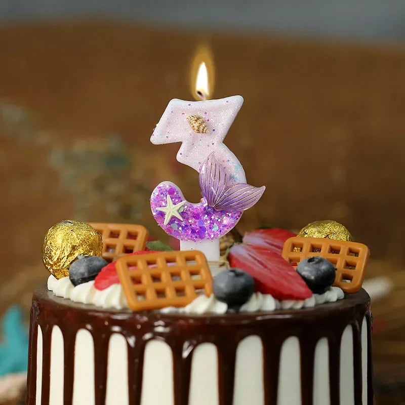 Mermaid Tail Birthday Candles with Starfish, Number Candles, Creative Cake Decorations for Birthday Party, DIY Party Decorati