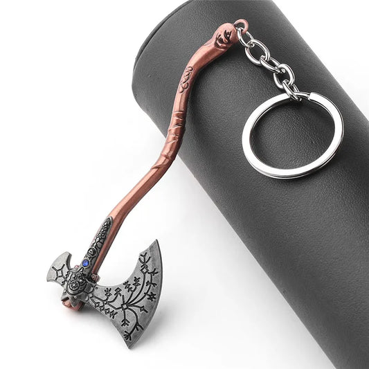 Punk Fashion Jewelry God Of War 4 Kratos Axe Keychains Exquisite Crystal Carved pattern Axe Pendant key holder Souvenir jewel