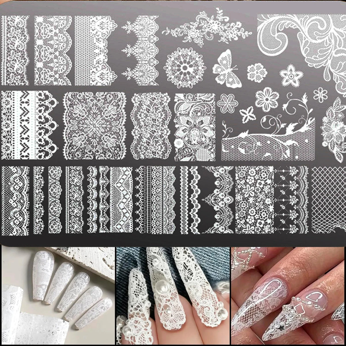 14.5*9.5 Lace Metal Nail Art Stamping Template with Flower Butterfly Printing for Manicure DIY Stainless Steel Tools